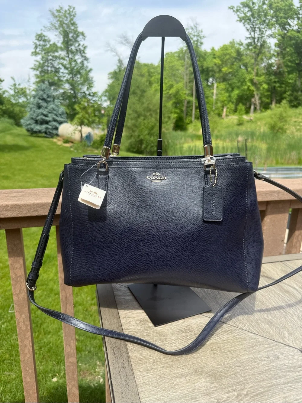 NWT Coach Christie Carryall Navy Blue Large crossbody Leather